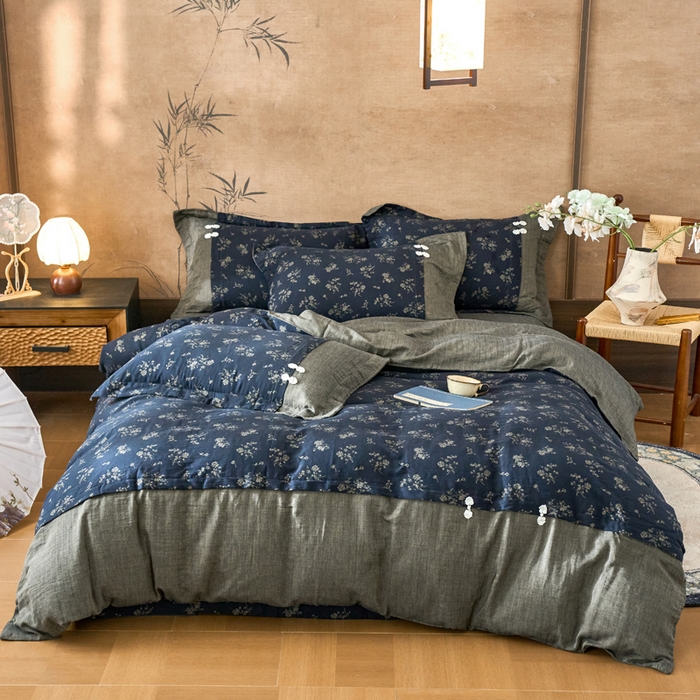 91家纺网 家纺一手货源 找家纺 （总）春皖家纺 2026新款全棉提花双层纱盘扣四件套-旗袍风系列