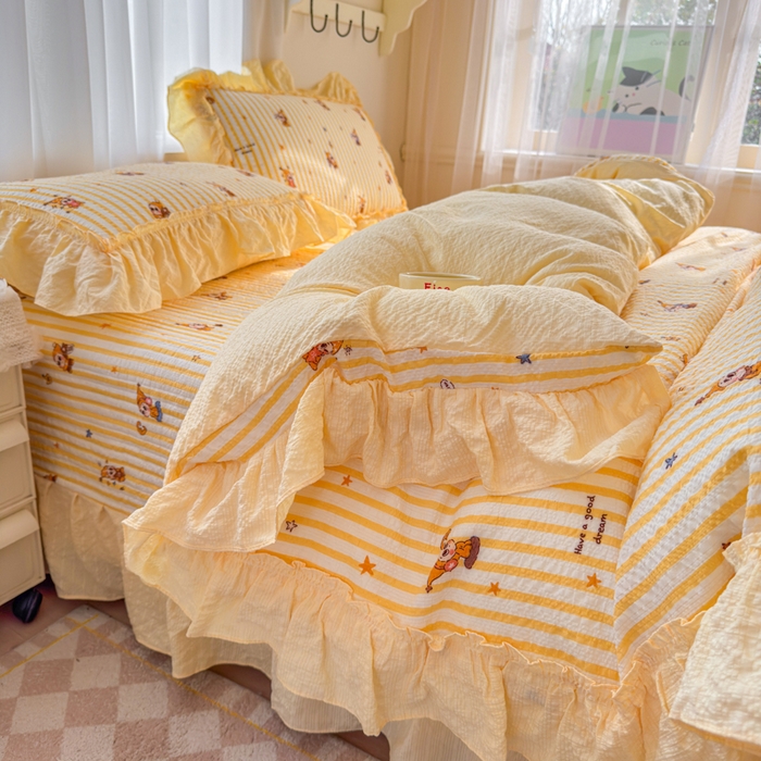 91家纺网 家纺一手货源 找家纺 仟网汇 2026新款法式花边泡芙纱双层纱床单床盖夏被夏凉被空调被四件套密拷花边款 梦幻星人