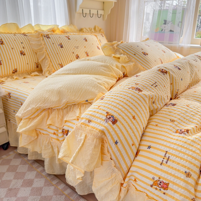 91家纺网 家纺一手货源 找家纺 仟网汇 2026新款法式花边泡芙纱双层纱床单床盖夏被夏凉被空调被四件套密拷花边款 梦幻星人