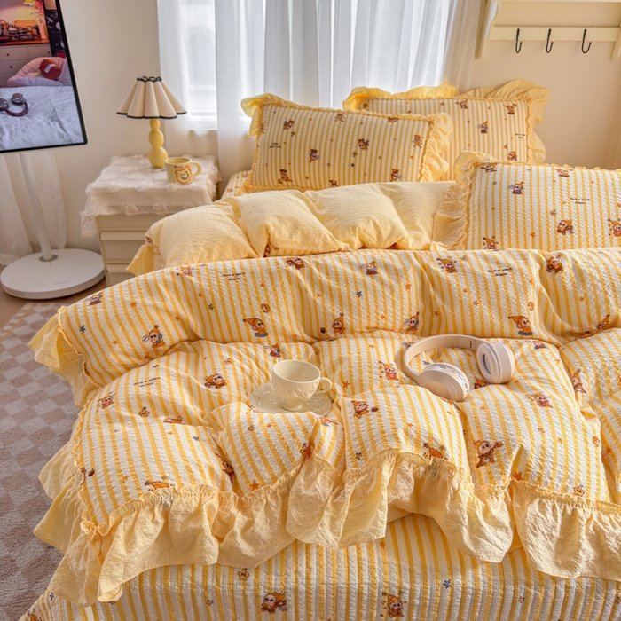 91家纺网 家纺一手货源 找家纺 仟网汇 2026新款法式花边泡芙纱双层纱床单床盖夏被夏凉被空调被四件套密拷花边款 梦幻星人