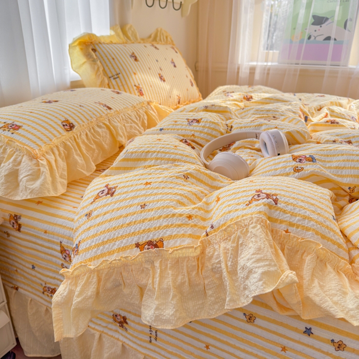 91家纺网 家纺一手货源 找家纺 仟网汇 2026新款法式花边泡芙纱双层纱床单床盖夏被夏凉被空调被四件套密拷花边款 梦幻星人