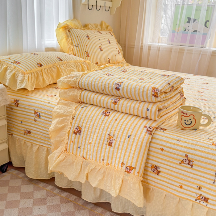 91家纺网 家纺一手货源 找家纺 仟网汇 2026新款法式花边泡芙纱双层纱床单床盖夏被夏凉被空调被四件套密拷花边款 梦幻星人