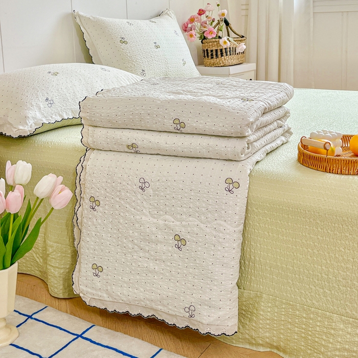 91家纺网 家纺一手货源 找家纺 （总）利禾 2026新款泡芙全棉小黑花边夏被四件套夏凉被空调被