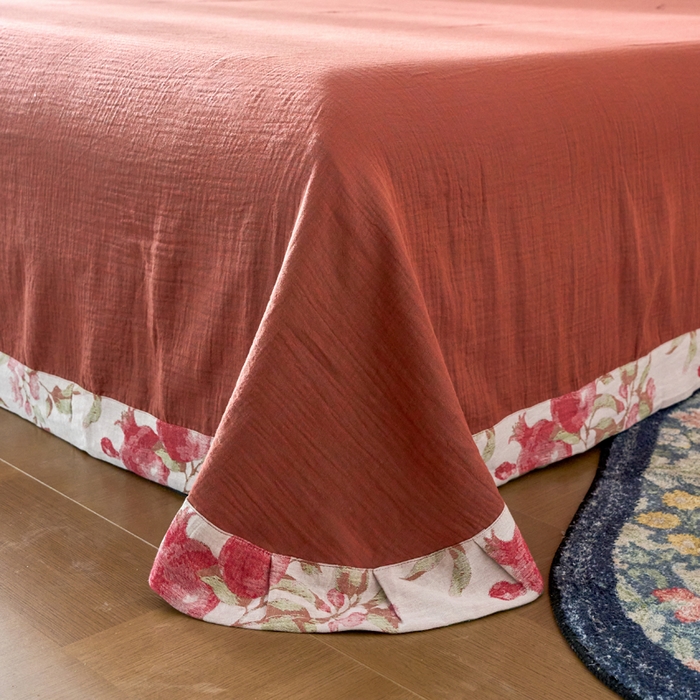 91家纺网 家纺一手货源 找家纺 春皖家纺 2026新款全棉提花双层纱盘扣四件套-旗袍风系列 多子多福