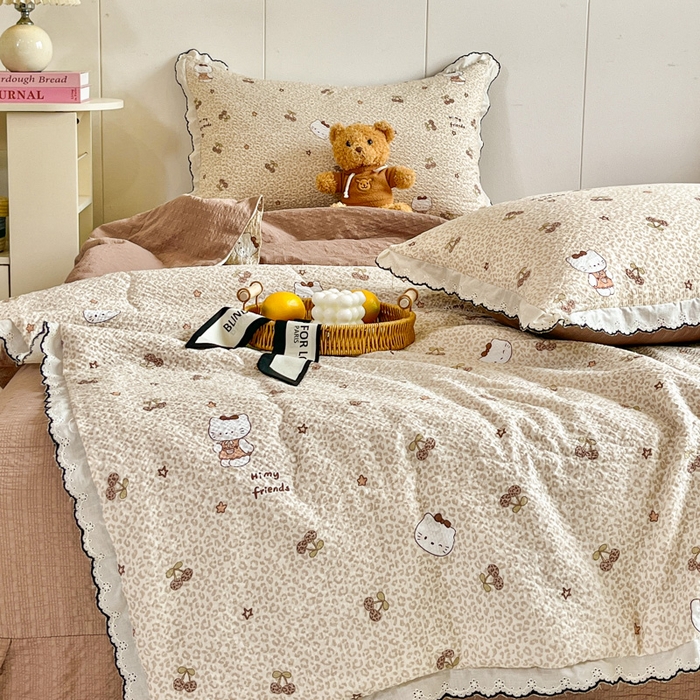 91家纺网 家纺一手货源 找家纺 （总）利禾 2026新款泡芙全棉小黑花边夏被四件套夏凉被空调被