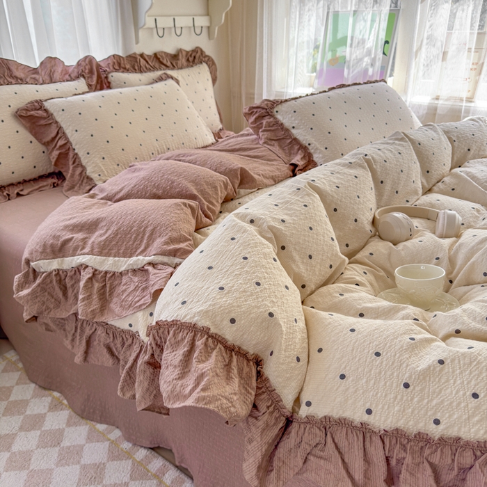 91家纺网 家纺一手货源 找家纺 仟网汇 2026新款法式花边泡芙纱双层纱床单床盖夏被夏凉被空调被四件套密拷花边款 奶油啵啵