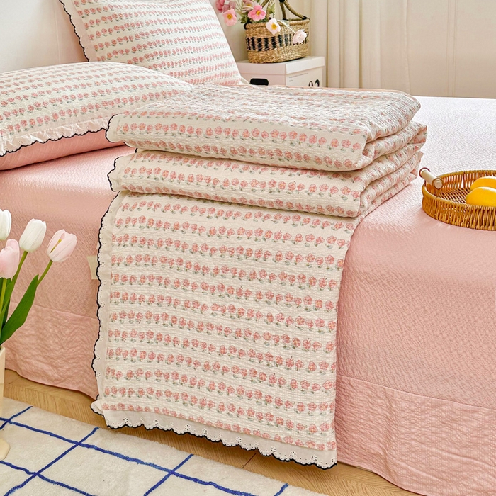 利禾 2026新款泡芙全棉小黑花边夏被四件套夏凉被空调被 花海-花边款