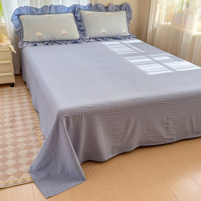 91家纺网 家纺一手货源 找家纺 仟网汇 2026新款法式花边泡芙纱双层纱床单床盖夏被夏凉被空调被四件套密拷花边款 小云朵