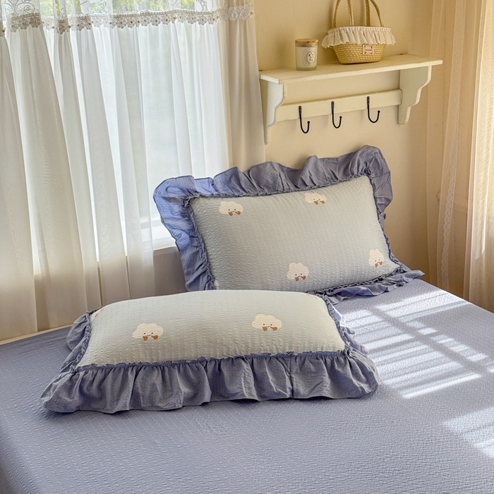 91家纺网 家纺一手货源 找家纺 仟网汇 2026新款法式花边泡芙纱双层纱床单床盖夏被夏凉被空调被四件套密拷花边款 小云朵