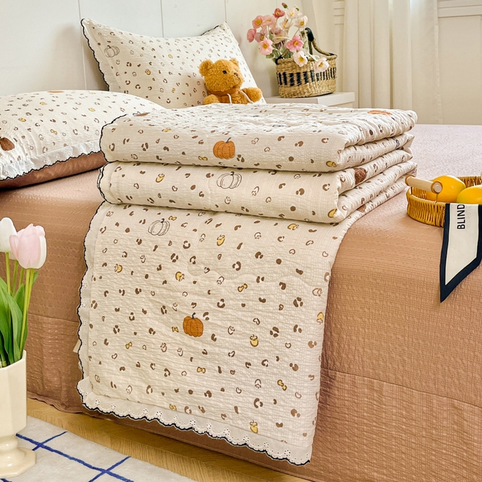 利禾 2026新款泡芙全棉小黑花边夏被四件套夏凉被空调被 小南瓜-花边款