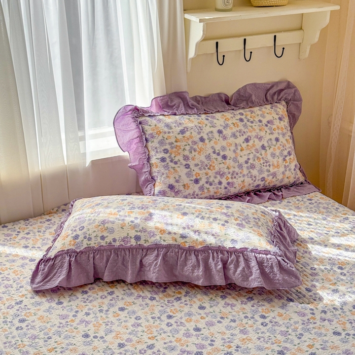 91家纺网 家纺一手货源 找家纺 仟网汇 2026新款法式花边泡芙纱双层纱床单床盖夏被夏凉被空调被四件套密拷花边款 紫罗兰