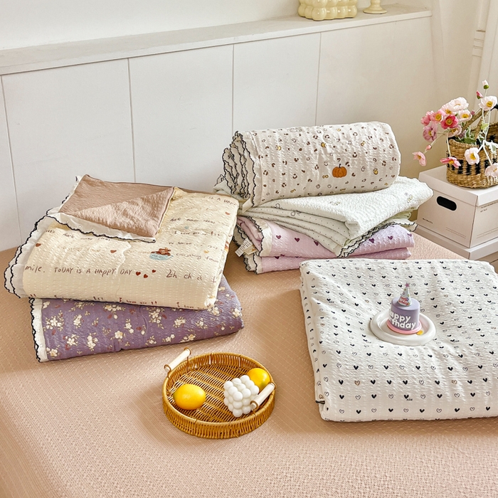 利禾 2026新款泡芙全棉小黑花边夏被四件套夏凉被空调被 组合图仅参考不可下单