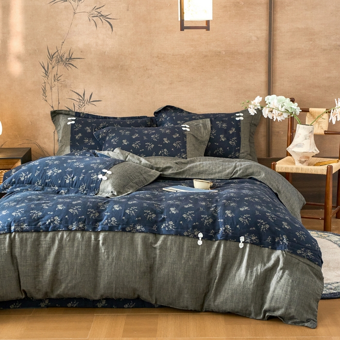 91家纺网 家纺一手货源 找家纺 春皖家纺 2026新款全棉提花双层纱盘扣四件套-旗袍风系列 梦里江南