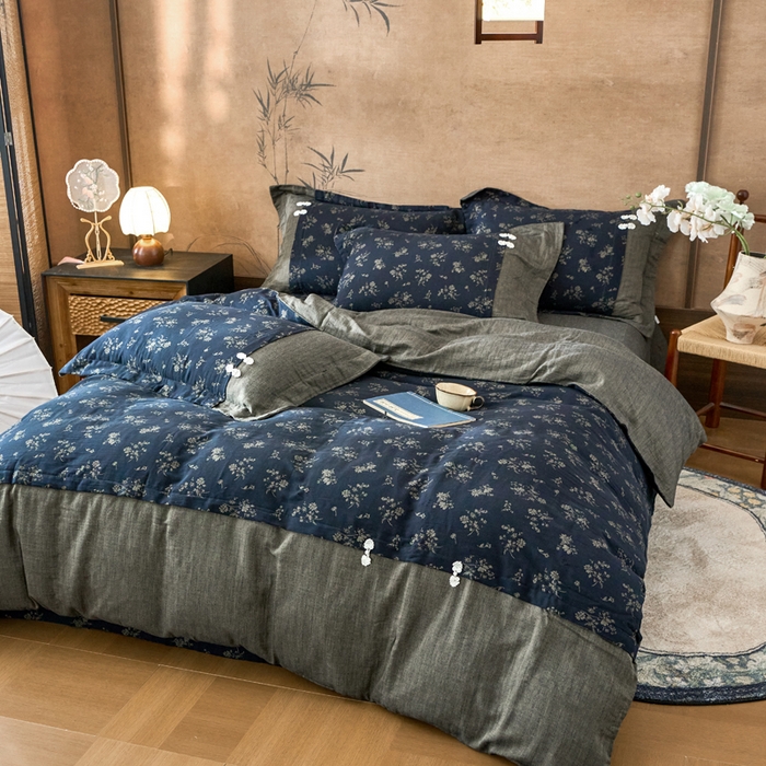 91家纺网 家纺一手货源 找家纺 春皖家纺 2026新款全棉提花双层纱盘扣四件套-旗袍风系列 梦里江南