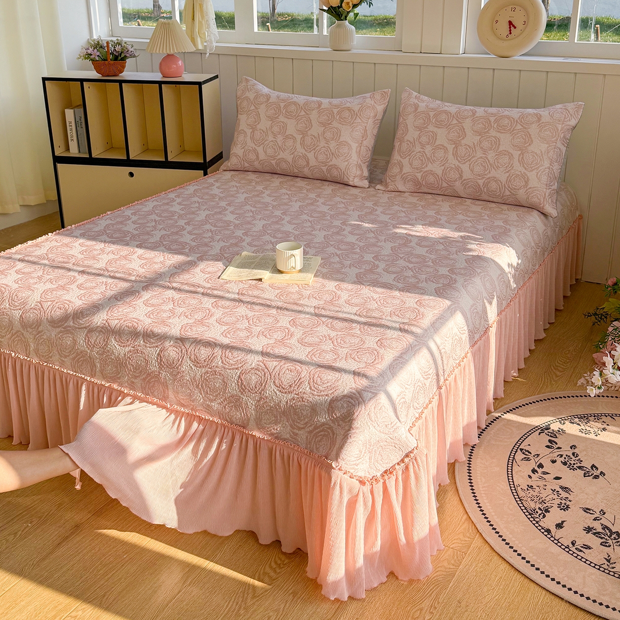 （总）女子家纺 2026新款A类凉豆豆凉感提花床裙席-玫瑰物语系列