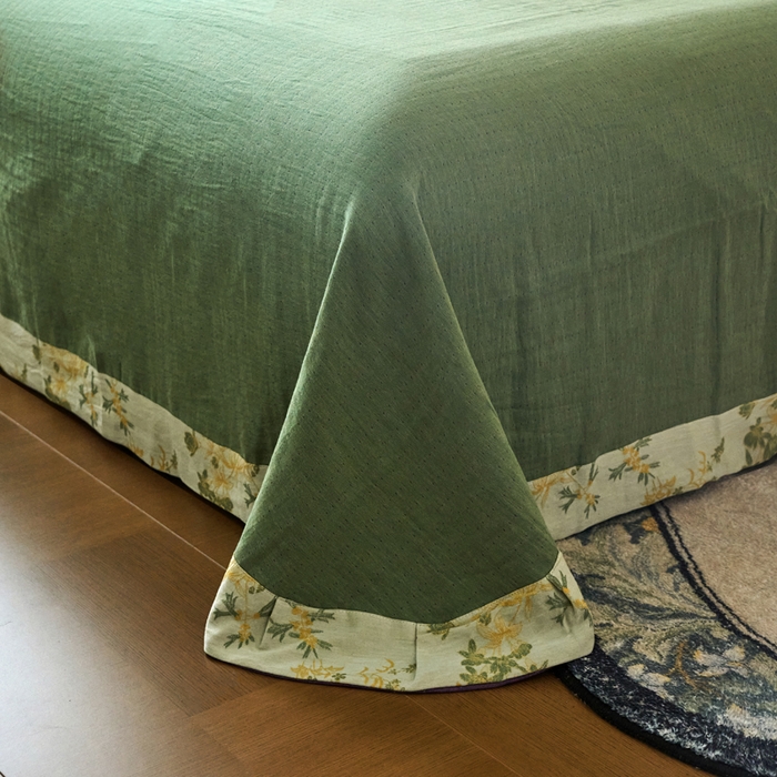 91家纺网 家纺一手货源 找家纺 春皖家纺 2026新款全棉提花双层纱盘扣四件套-旗袍风系列 青栀