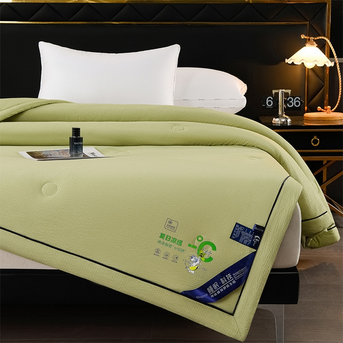 91家纺网 家纺一手货源 找家纺 赫本家纺 2026新款泡泡纱纯色烫钻夏凉被空调被夏被 青柠