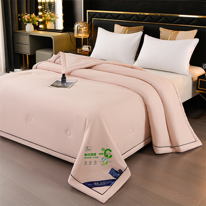 赫本家纺 2026新款泡泡纱纯色烫钻夏凉被空调被夏被 柔粉
