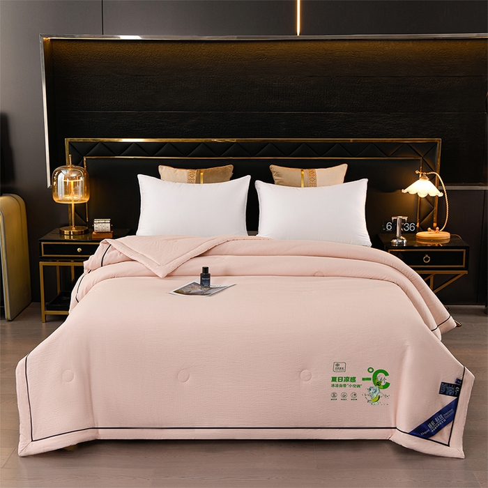 91家纺网 家纺一手货源 找家纺 赫本家纺 2026新款泡泡纱纯色烫钻夏凉被空调被夏被 柔粉