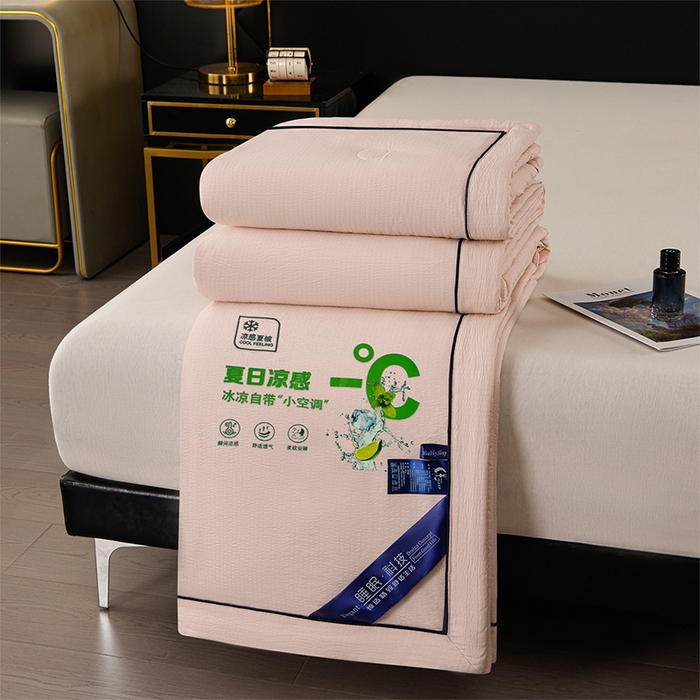 91家纺网 家纺一手货源 找家纺 赫本家纺 2026新款泡泡纱纯色烫钻夏凉被空调被夏被 柔粉