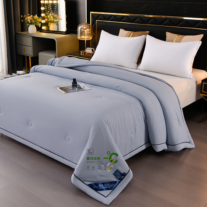 赫本家纺 2026新款泡泡纱纯色烫钻夏凉被空调被夏被 雾蓝