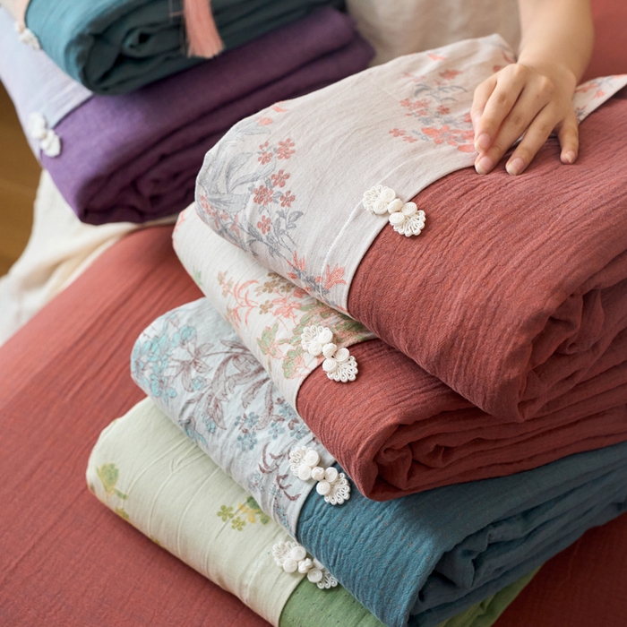 91家纺网 家纺一手货源 找家纺 春皖家纺 2026新款全棉提花双层纱盘扣四件套-旗袍风系列 组合图