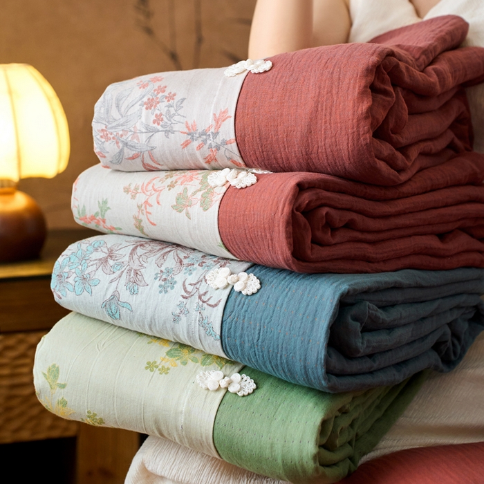 91家纺网 家纺一手货源 找家纺 春皖家纺 2026新款全棉提花双层纱盘扣四件套-旗袍风系列 组合图