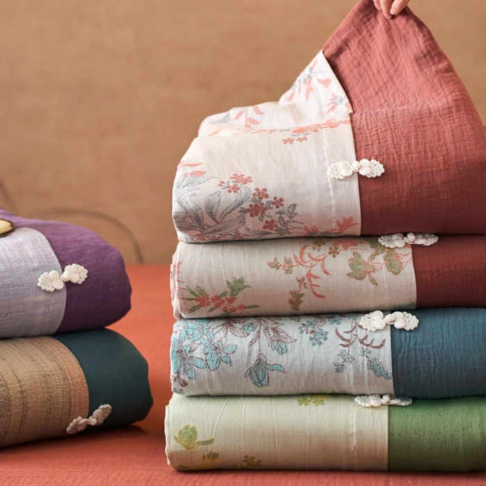 91家纺网 家纺一手货源 找家纺 春皖家纺 2026新款全棉提花双层纱盘扣四件套-旗袍风系列 组合图