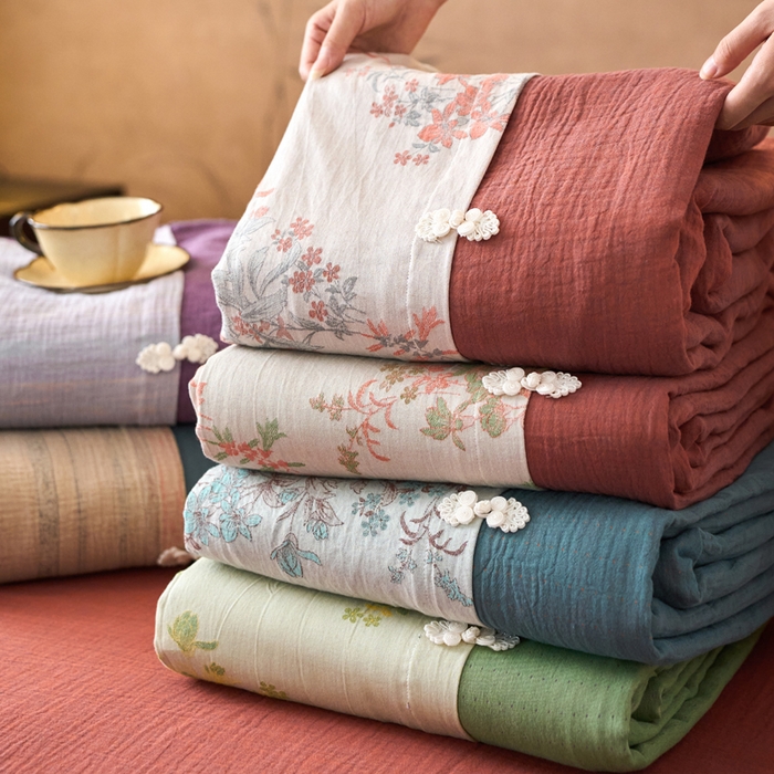 91家纺网 家纺一手货源 找家纺 春皖家纺 2026新款全棉提花双层纱盘扣四件套-旗袍风系列 组合图