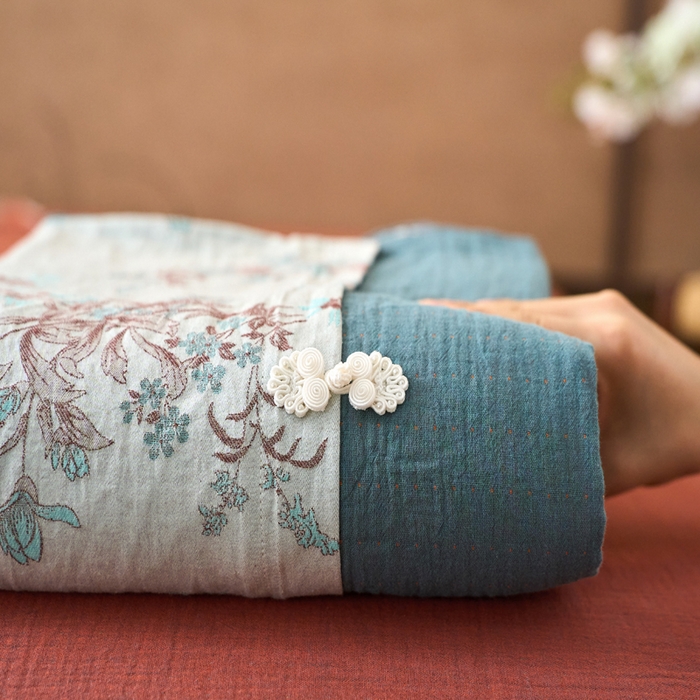 91家纺网 家纺一手货源 找家纺 春皖家纺 2026新款全棉提花双层纱盘扣四件套-旗袍风系列 组合图