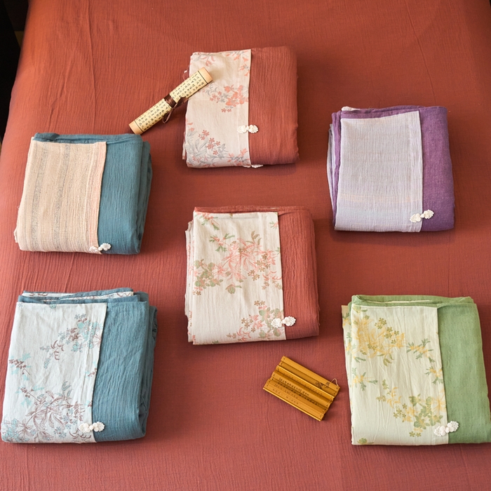 91家纺网 家纺一手货源 找家纺 春皖家纺 2026新款全棉提花双层纱盘扣四件套-旗袍风系列 组合图