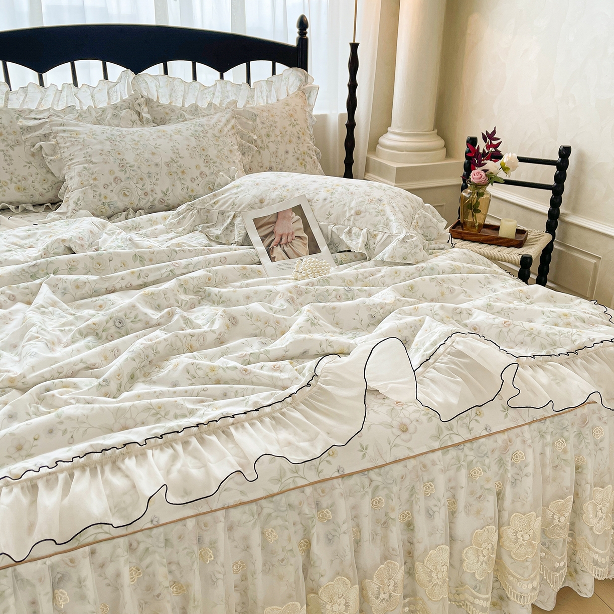 91家纺网 家纺一手货源 找家纺 宜凡家纺 2026新款全棉数码印花夏被床裙四件套③号系列 芳若