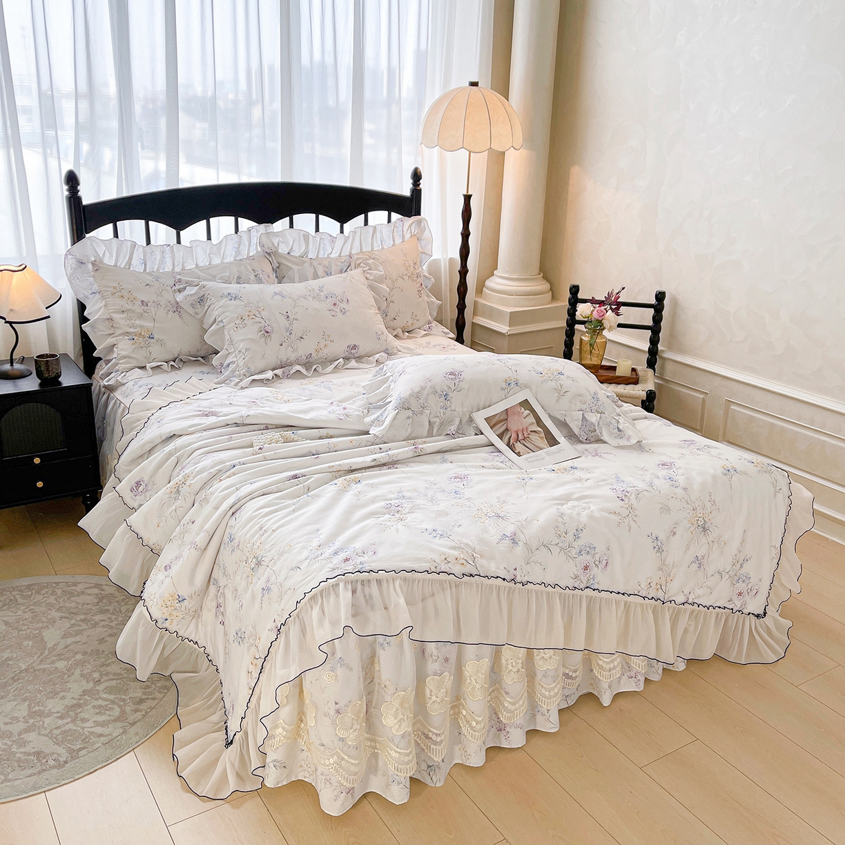 91家纺网 家纺一手货源 找家纺 宜凡家纺 2026新款全棉数码印花夏被床裙四件套③号系列 梵汐