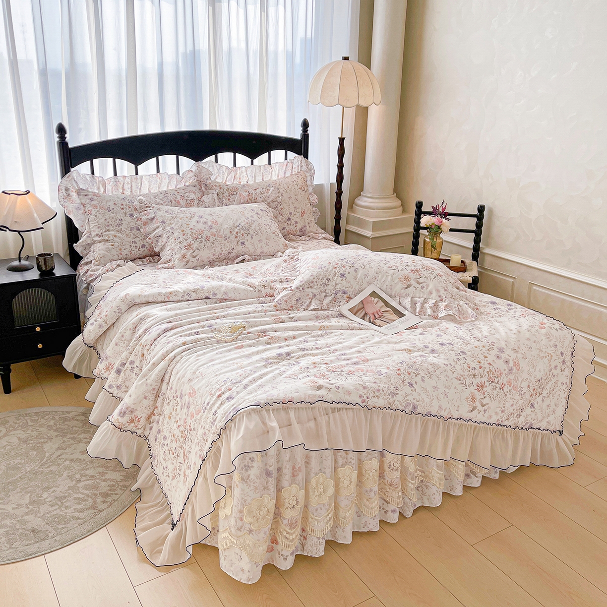 91家纺网 家纺一手货源 找家纺 宜凡家纺 2026新款全棉数码印花夏被床裙四件套③号系列 漫枝