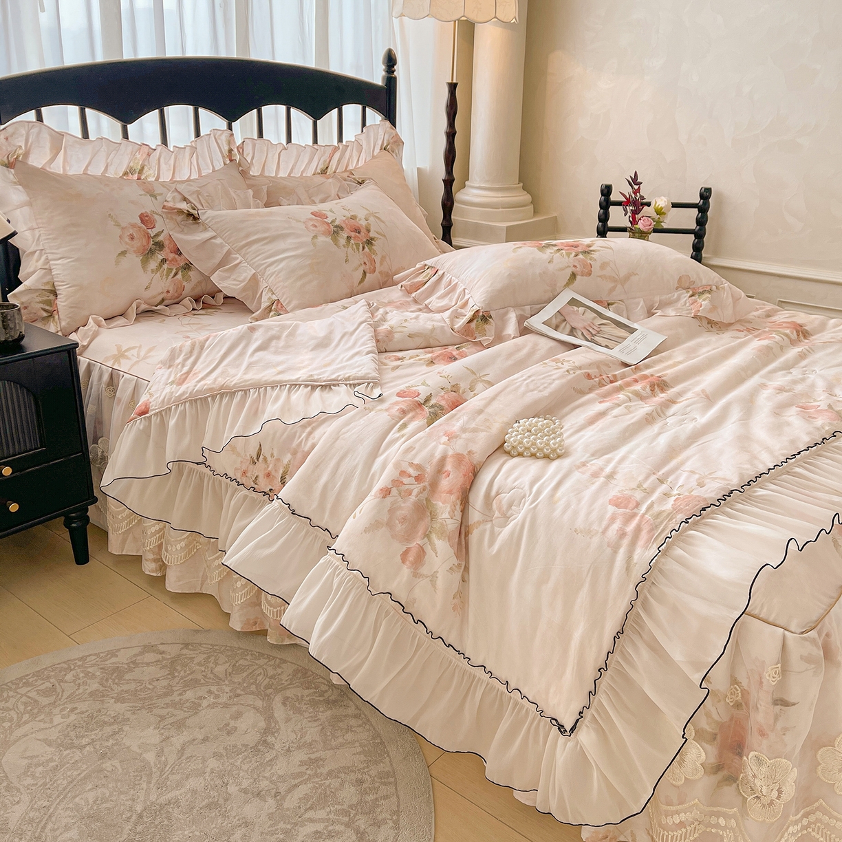 91家纺网 家纺一手货源 找家纺 （总）宜凡家纺 2026新款全棉数码印花夏被床裙四件套③号系列