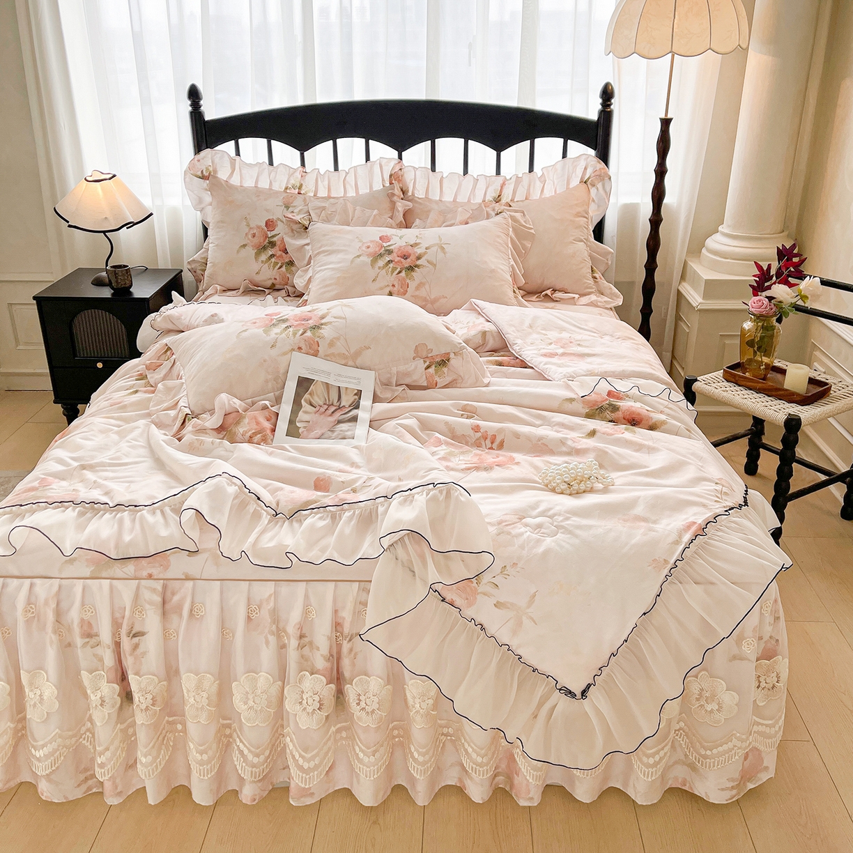 91家纺网 家纺一手货源 找家纺 宜凡家纺 2026新款全棉数码印花夏被床裙四件套③号系列 北岛