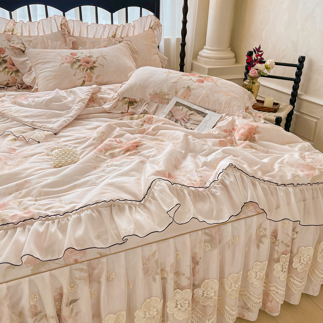 91家纺网 家纺一手货源 找家纺 宜凡家纺 2026新款全棉数码印花夏被床裙四件套③号系列 北岛