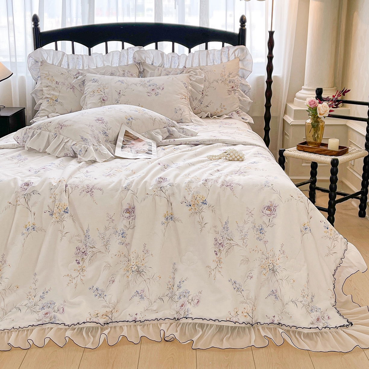 91家纺网 家纺一手货源 找家纺 宜凡家纺 2026新款全棉数码印花夏被床裙四件套③号系列 梵汐