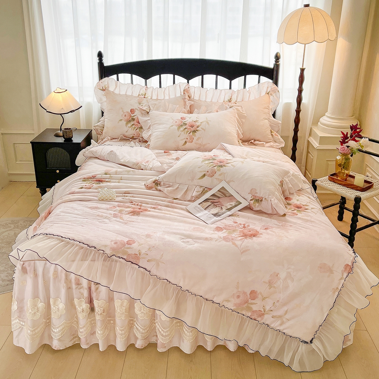 91家纺网 家纺一手货源 找家纺 （总）宜凡家纺 2026新款全棉数码印花夏被床裙四件套③号系列