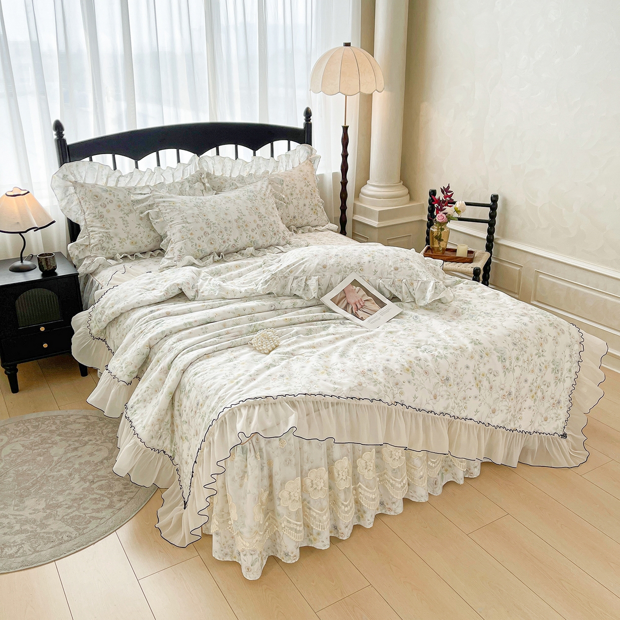 91家纺网 家纺一手货源 找家纺 宜凡家纺 2026新款全棉数码印花夏被床裙四件套③号系列 芳若