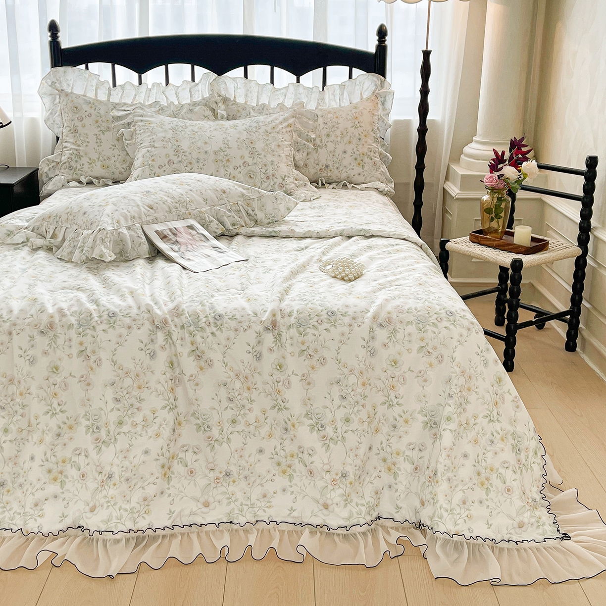 91家纺网 家纺一手货源 找家纺 宜凡家纺 2026新款全棉数码印花夏被床裙四件套③号系列 芳若