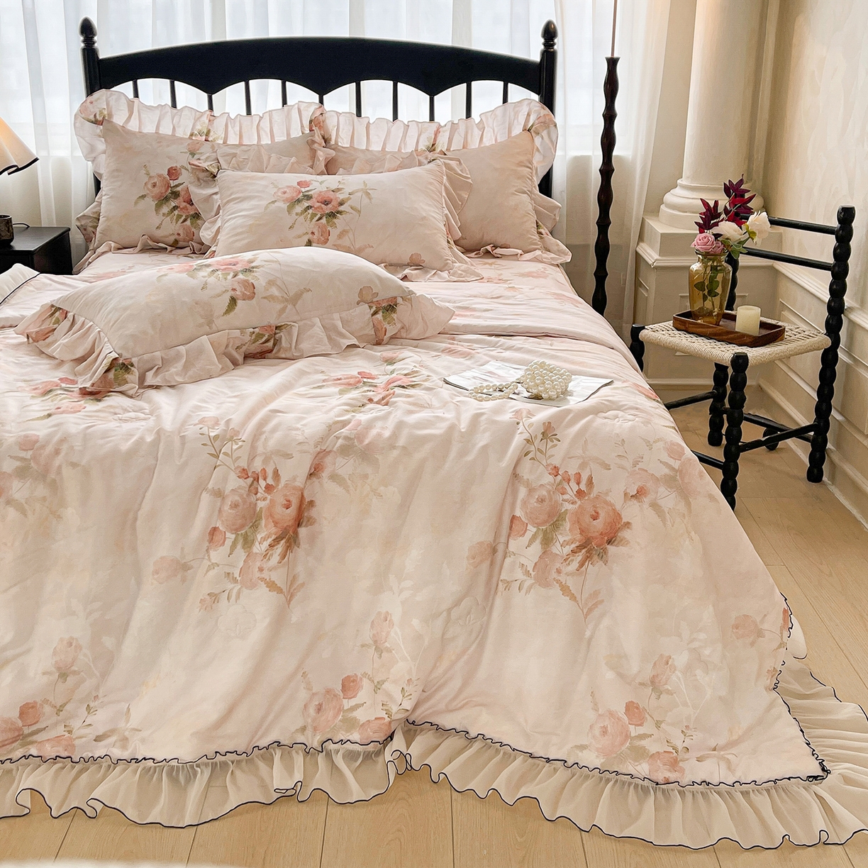 91家纺网 家纺一手货源 找家纺 （总）宜凡家纺 2026新款全棉数码印花夏被床裙四件套③号系列