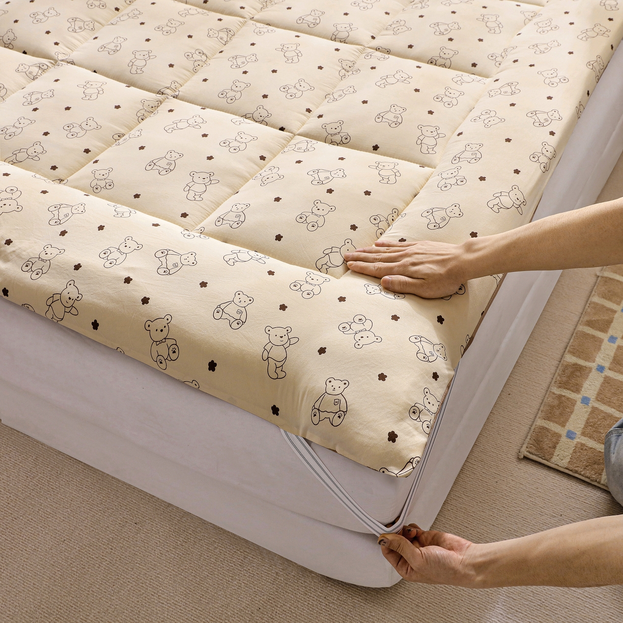 91家纺网 家纺一手货源 找家纺 嘉贝 2026新款A类云朵棉新疆棉花床垫 小熊博士