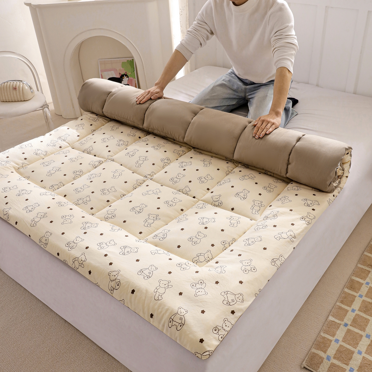 91家纺网 家纺一手货源 找家纺 嘉贝 2026新款A类云朵棉新疆棉花床垫 小熊博士