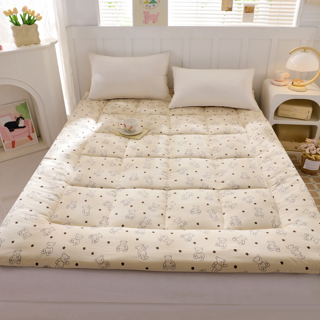 91家纺网 家纺一手货源 找家纺 嘉贝 2026新款A类云朵棉新疆棉花床垫 小熊博士