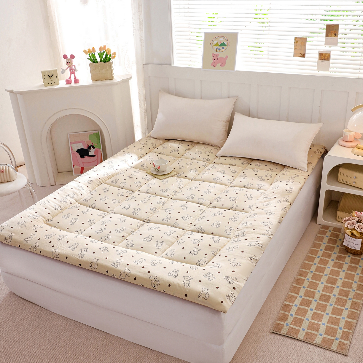 91家纺网 家纺一手货源 找家纺 嘉贝 2026新款A类云朵棉新疆棉花床垫 小熊博士