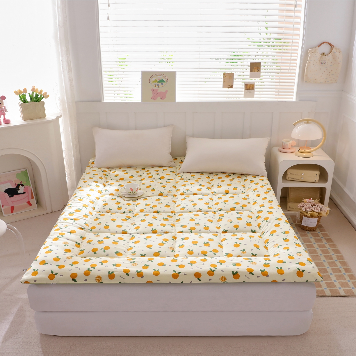 91家纺网 家纺一手货源 找家纺 嘉贝 2026新款A类云朵棉新疆棉花床垫 心想事橙