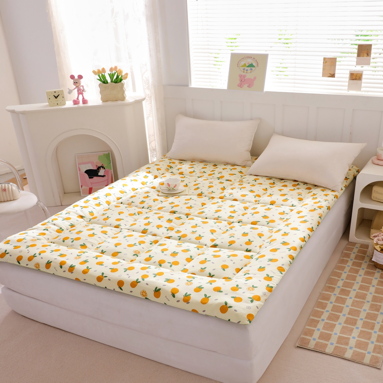 91家纺网 家纺一手货源 找家纺 嘉贝 2026新款A类云朵棉新疆棉花床垫 心想事橙