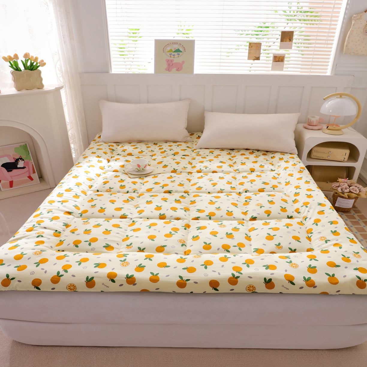 91家纺网 家纺一手货源 找家纺 嘉贝 2026新款A类云朵棉新疆棉花床垫 心想事橙