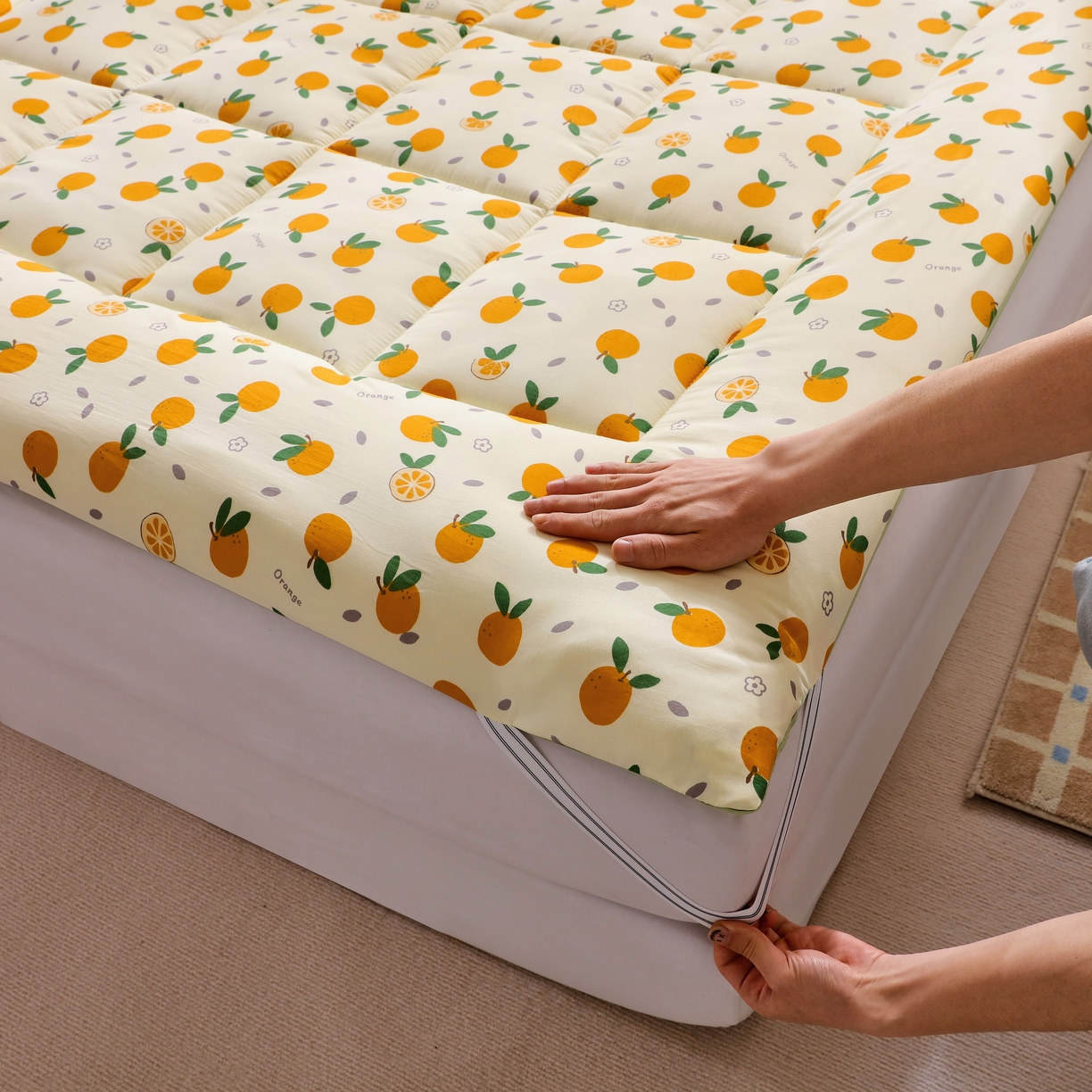 91家纺网 家纺一手货源 找家纺 嘉贝 2026新款A类云朵棉新疆棉花床垫 心想事橙